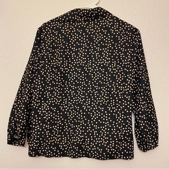 Black tan Polka Dot Blazer open Cardigan jacket suit 3/4 ruched sleeve -M - Picture 10 of 11